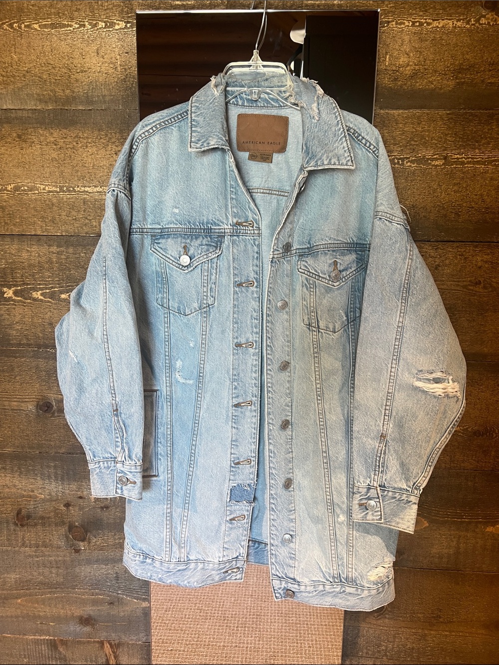American Eagle Outfitters Oversized Light Wash Distressed Denim Jacket